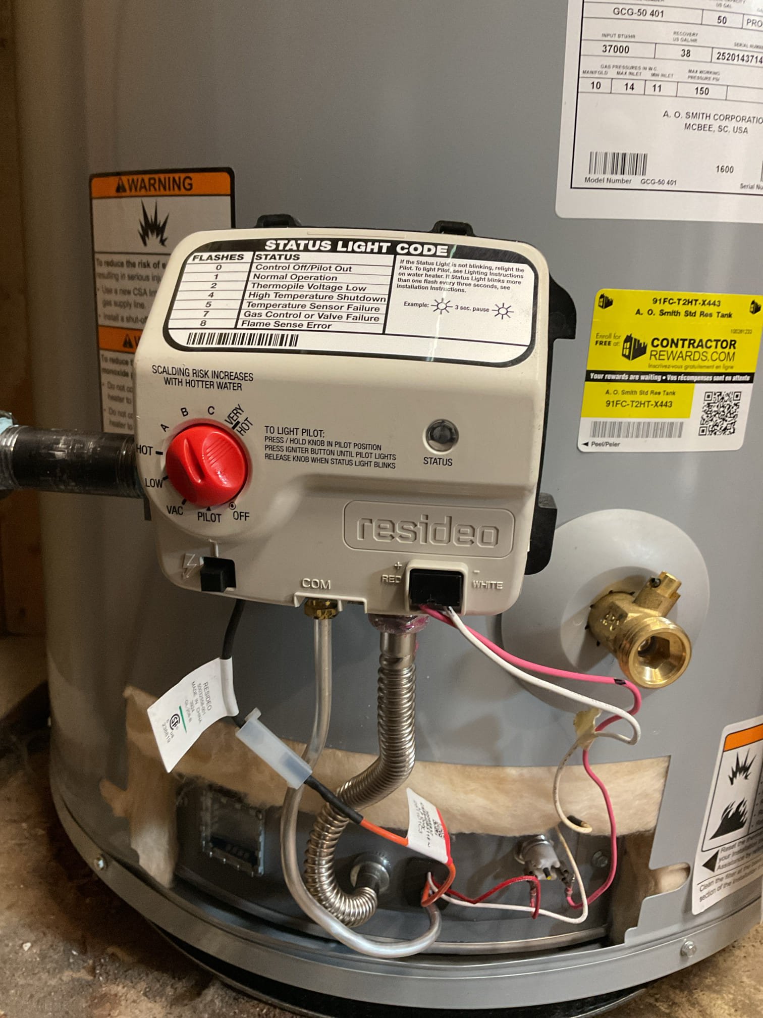 Arrived on site to replace propane water heater. Upon arrival, we drained the old water heater and disconnected the gas line. Once drained, we put the new tank in its place. Piped up the water heater to connect to the existing hot and cold lines. We installed a new mixing valve which we set to 4.5 which is about 120 degrees. The tank is set to “B” which is about 140 degrees. Once water heater was piped up we filled the tank while checking for leaks. No leaks present and we purged the lines of air. Connected gas line and bubble tested connections. No leaks present. We ran new venting to the chimney and sealed it with furnace cement. Fired up water heater and checked for CO inside mechanical room. No CO present and water heater is drafting properly. 

Thank you for your business!