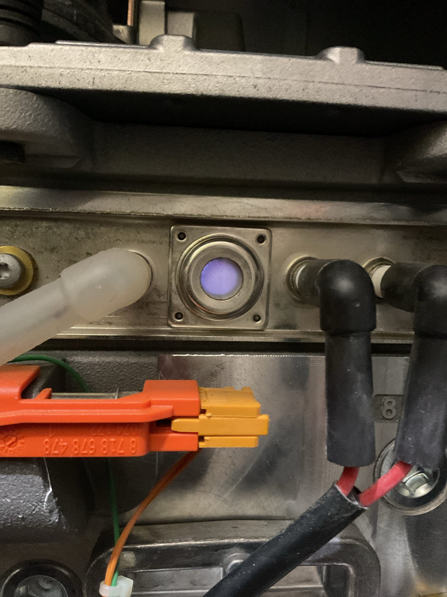 Arrived on site to perform an annual tune up on a Bosch Greenstar. After our initial inspection, we provided an estimate to do the tune up which was accepted. We started by turning power off to the boiler and opened up the heat exchanger. We brushed the inside of the heat exchanger and then blew any debris out. We then inspected the burner cover gaskets. They were good with no signs of dry rotting or cracks.

 After heat exchanger was cleaned we put it back together and then inspected the igniter electrodes. The electrodes are starting to warp away from each other and the flame sensor was wearing out as well. We recommend replacing the electrodes. There is also a hyvent on the garage zone that should be replaced as well. It is corroding and is not allowing air to escape the system.

After everything was put back together we ran the system to verify heat exchanger gaskets sealed properly and to perform a combustion analysis. No CO leaks present and combustion analysis showed the system 