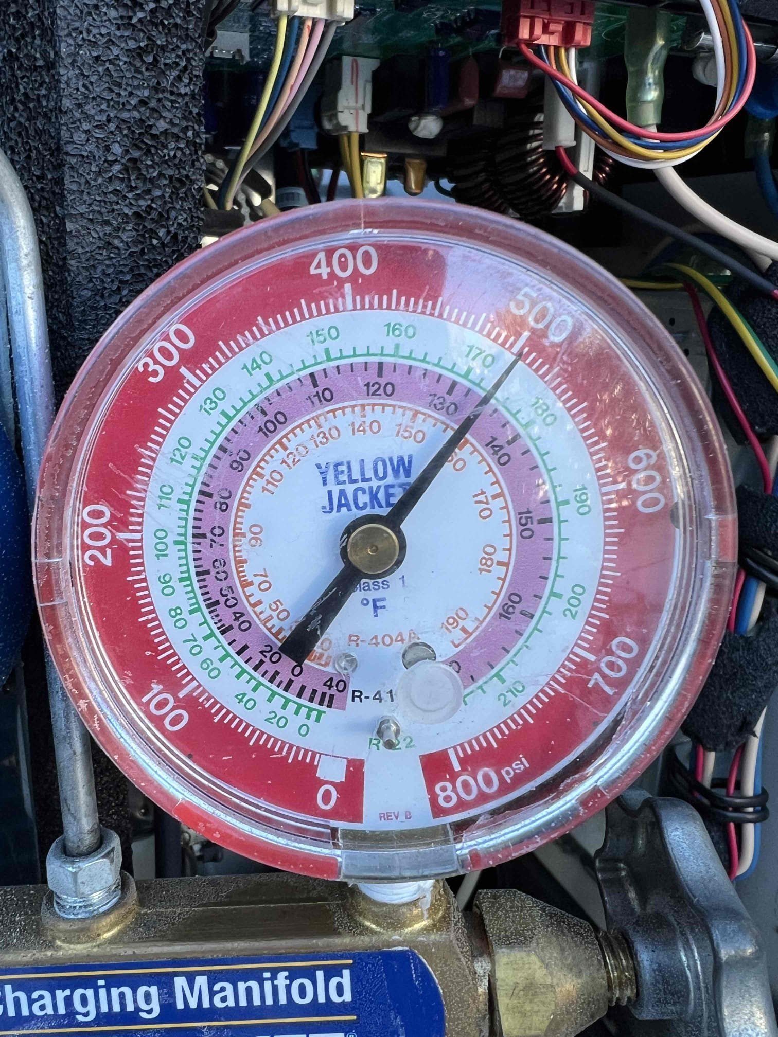 Recovered 1lb 14 oz of r410a refrigerant, pressure-tested at 500 psi for 30 minutes , no leaks present. Evacuated the system down to 525 microns and performed a decay test with no change in pressure . Added sealant and UV dye, then recharged the system with 3 lbs 7 oz of r-410a refrigerant. Verified operation and system is working properly at this time.