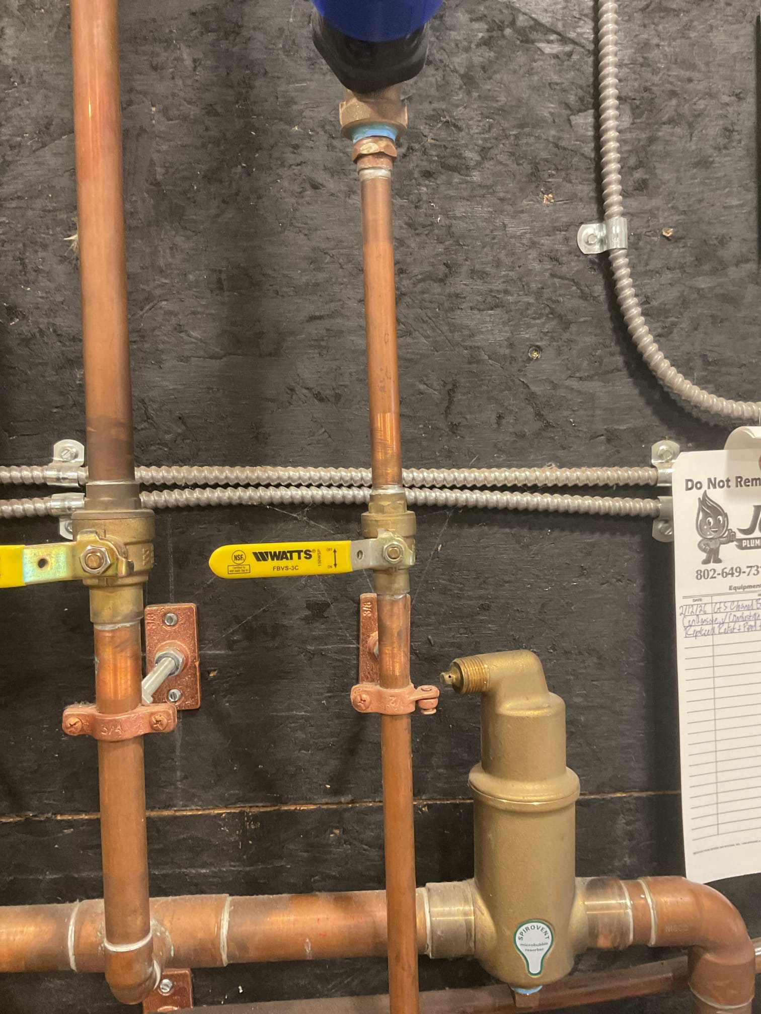 Returned under warranty to repair a leak on the wall-hung high efficiency boiler. The pressure relief valve, which had been replaced on a recent visit, had discharged again and was leaking without resealing, so it was replaced under warranty. The condensate trap was also found leaking at the connections; these connections were remade and tested to ensure a proper seal. The thermal expansion tank was replaced due to failure. During refilling of the boiler after repairs, the automatic water feeder initially would not introduce water into the system, then suddenly began feeding continuously and would not shut off, causing the boiler to over-pressurize. The system was immediately drained back to proper operating pressure and the automatic water feeder was isolated to prevent further over-pressurization. The homeowner had left during service; a quote for replacement of the malfunctioning automatic water feeder was sent via email for review and approval.