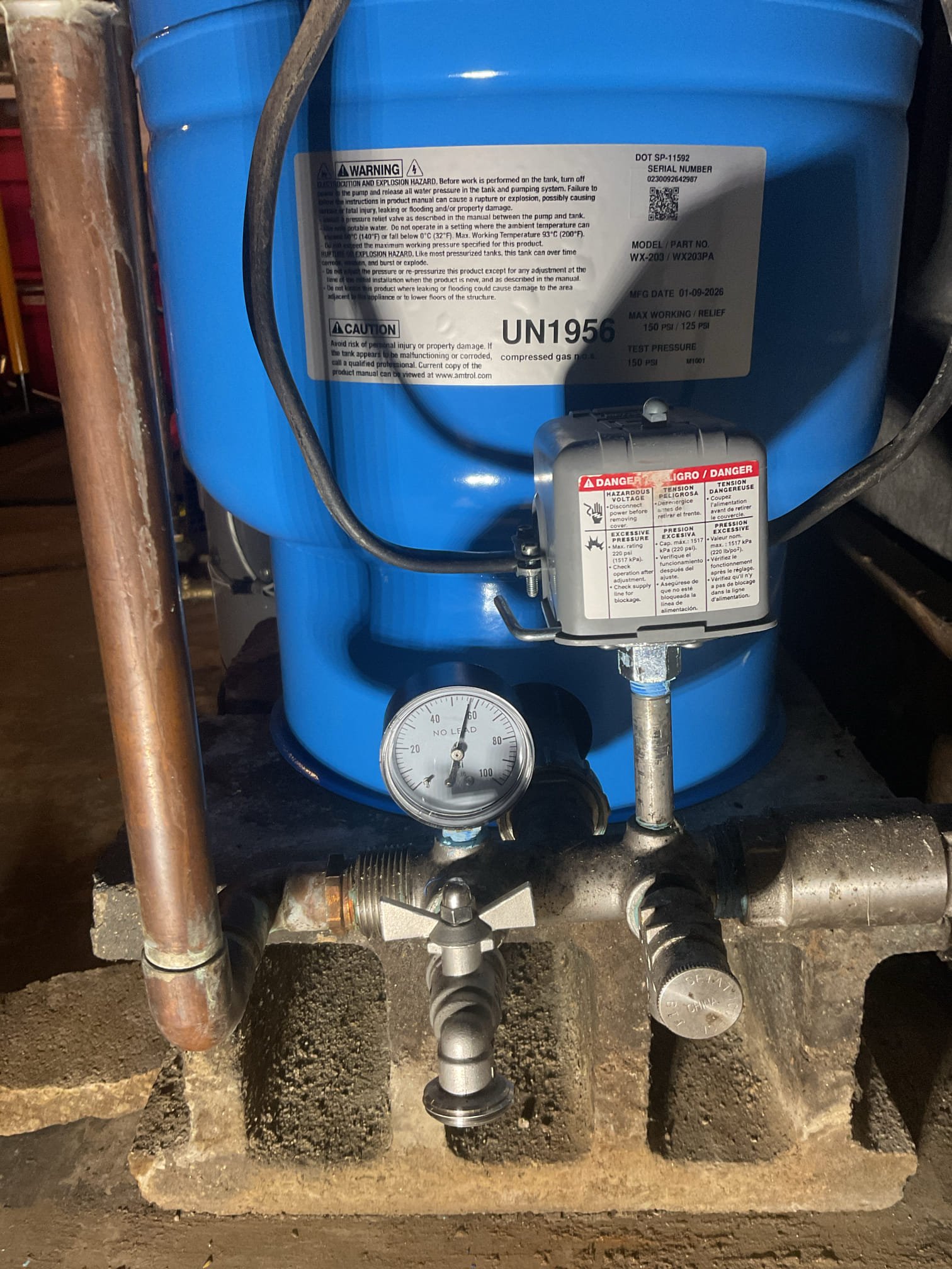 For this visit, we investigated the cause of no water over the weekend after the pressure tank was recently replaced by our company. After rechecking the previous work, we found no issues related to that installation and determined the loss of pressure was likely due to either a failed pressure switch that prevented the pump from activating or a low well water level. We attempted to recreate the issue by running a tub continuously for 15 minutes with no fault at the switch or loss of water.

We recommended replacing the pressure switch as the first step before considering a well inspection to determine the water table. We replaced it with a new low water cutoff pressure switch and pressure gauge to restore reliable water pressure and protect the pump from damage. Power was shut off to the system, the system was drained, and the existing switch and gauge were removed; new units were installed with thread sealant and tested for proper operation with no issues at this time, with the press