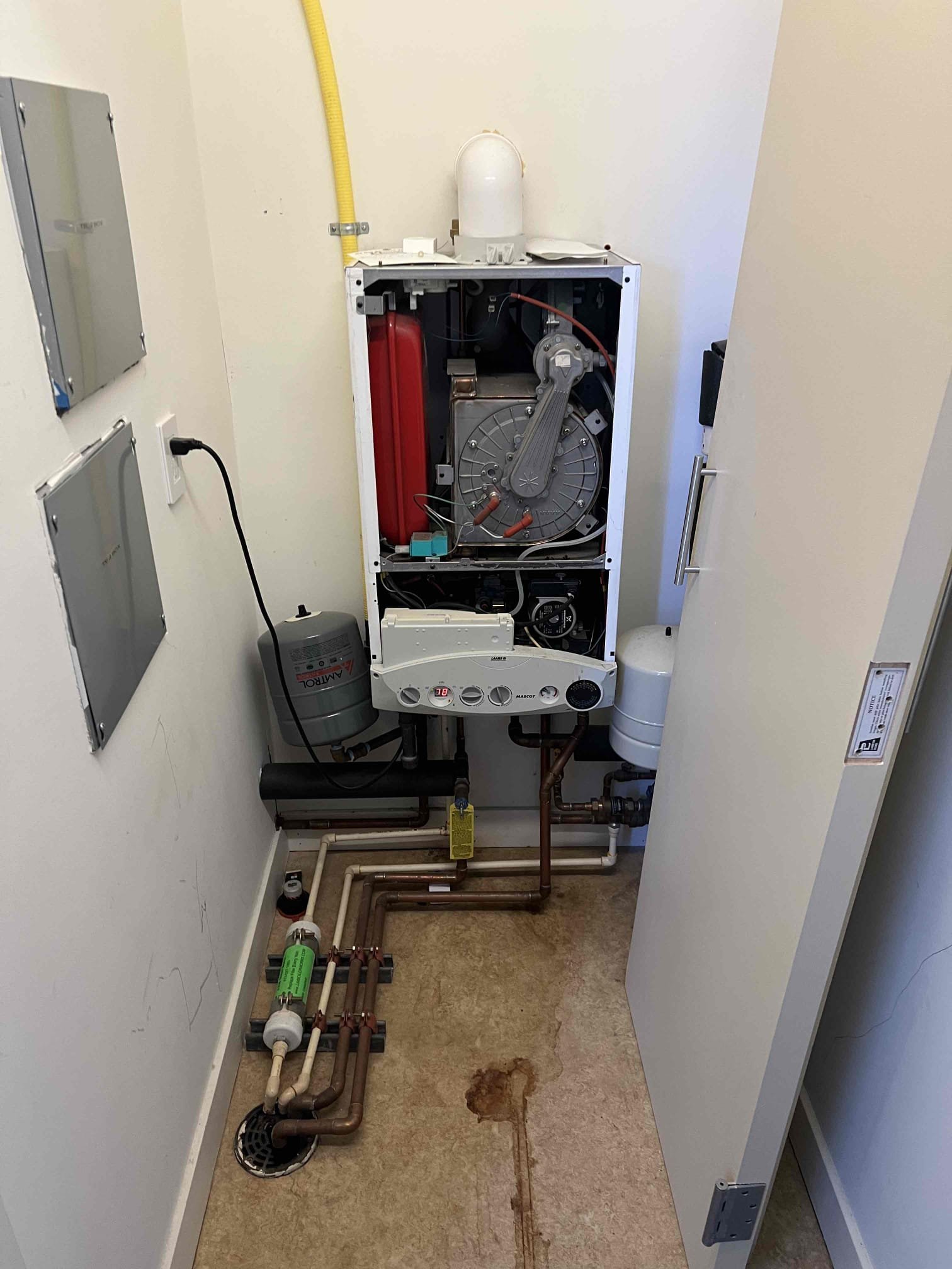 Arrived onsite to perform an annual tune-up on a Laars propane boiler. The boiler is approximately 15 years old and currently operating properly. I recommended sourcing parts prior to performing the annual tune-up. I contacted multiple supply houses, and none had the required parts in stock; they also advised that Laars no longer supports this boiler, so the parts could not be ordered.

We also observed that both expansion tanks need to be replaced and recommended replacing the relief valve at the same time. I advised replacing the boiler; however, the customer would like to attempt sourcing the parts themselves.

Additionally, we found that the pressure switch tubing had deteriorated and was leaking exhaust gases into the boiler cabinet. With customer approval, we replaced the tubing. Carbon monoxide levels were checked and none were detected.

Estimates were emailed to the customer, and they were advised to contact us if they are able to source the required parts. They would also lik