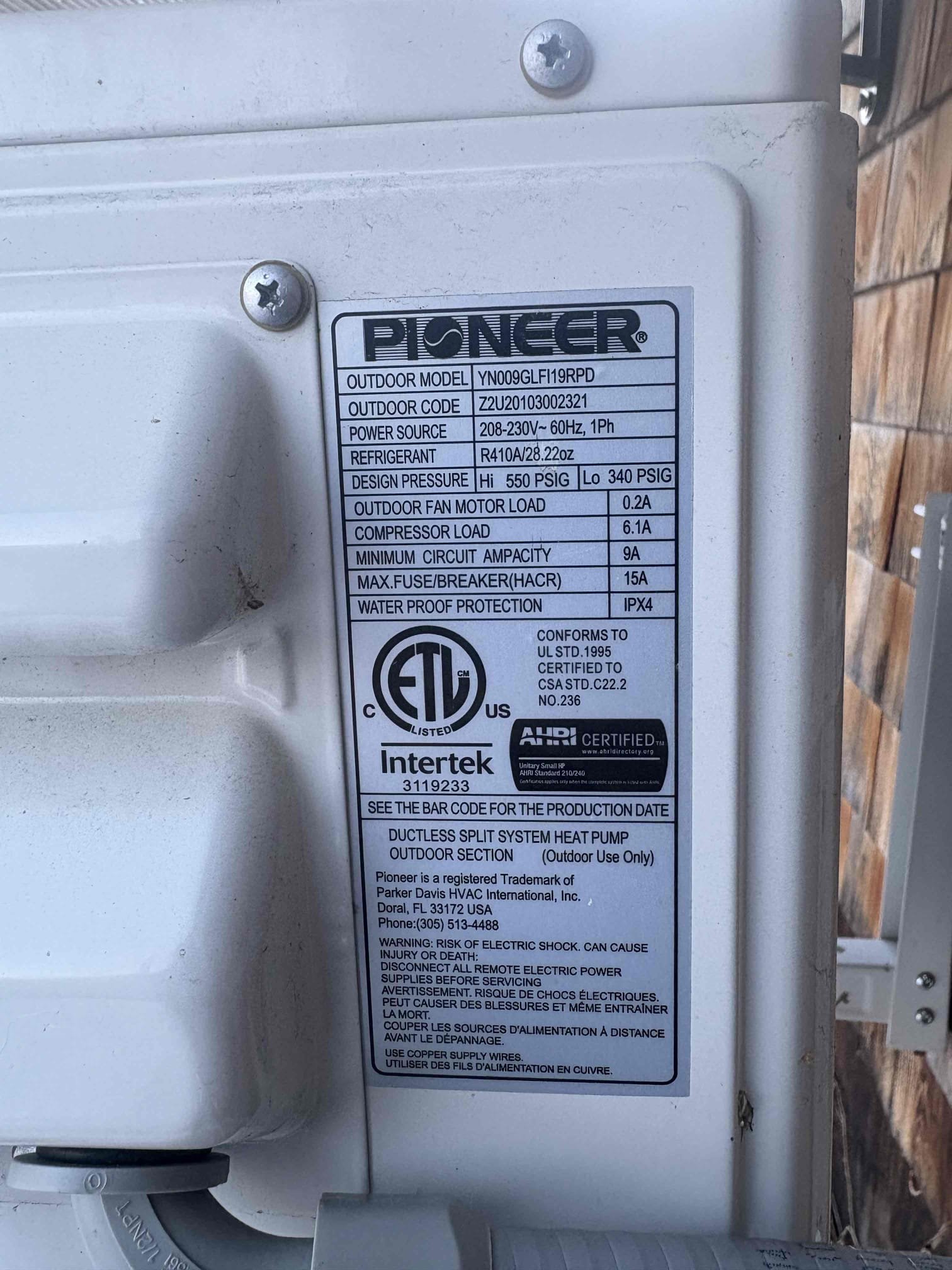 Arrived on site for a report of a mini split system not heating. Upon arrival, the system was operating but blowing room-temperature air. During testing, an FY error code (indicating low refrigerant) appeared on the indoor unit.

Inspected the flare connections at both the indoor and outdoor units and found no visible signs of oil residue or leakage at those points.

It was noted that the outdoor unit was recently struck by falling snow from the roof. Based on system behavior and site conditions, it is likely the impact caused damage to the outdoor coil, resulting in refrigerant loss.

Steve will review options for either repairing or replacing the system. Estimates will be provided for both repair and replacement so an informed decision can be made.
