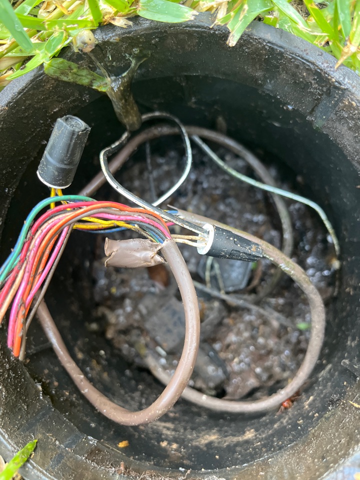 Repaired bed wire connections on sprinkler system
