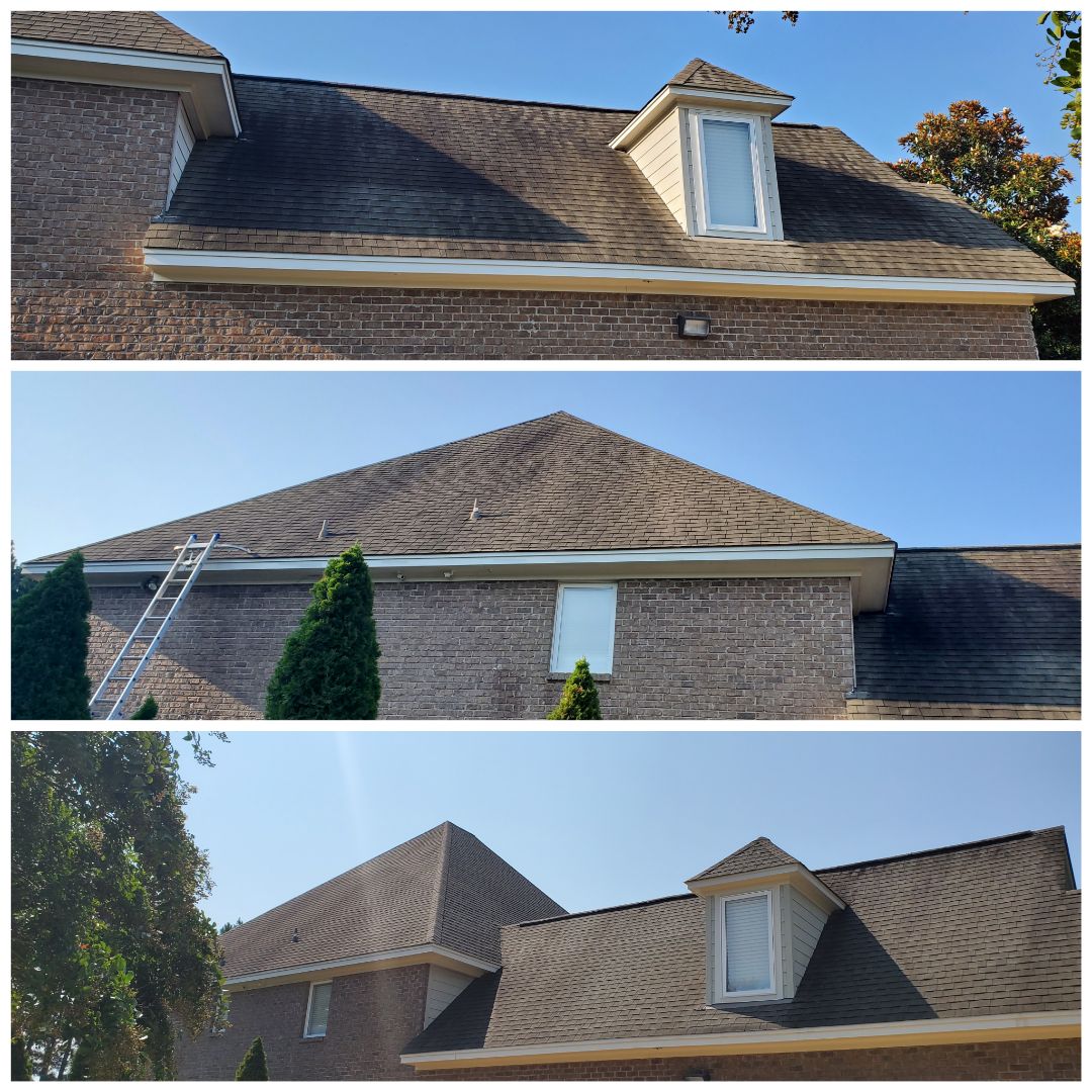 Wetumpka, AL - Partial roof wash all organic material is dead and the rain will wash off the rest after it kills the roots Wetumpka, AL - Partial roof wash all organic material is dead and the rain will wash off the rest after it kills the roots