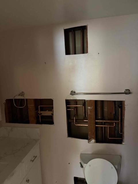 This work includes new hot and cold copper water pipe, new emergency shut off valves and supplies, new main water PRV and ball valve, up to 2 hose bibs, up to 2 tub/shower valves (chrome) patch of walls to paint ready conditions, 25 yr manufacturer warranty, 1 yr labor warranty, 1 yr warranty on stops, supplies, and valves. 
JIG Plumbing will install a new customer supplied toilet in the hallway restroom. Technician will inspect the closet flange to ensure there are no further issues. Once installed, it will be tested to ensure proper functionality. 