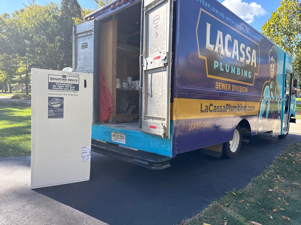 New 75 gallon water heater being installed In burr ridge Illinois. LaCassa plumbing New 75 gallon water heater being installed In burr ridge Illinois. LaCassa plumbing