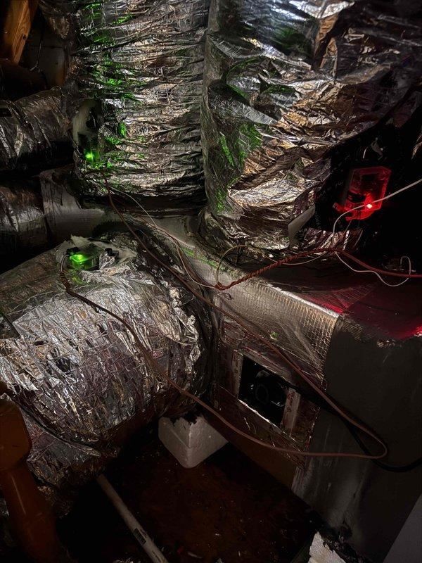 Responded to thermostat warning message on one-year-old HVAC system located in attic. Performed diagnostic inspection of system components and ductwork. Inspected air filter element, which showed signs of dust accumulation in the pleated media with visible particulate buildup between filter elements. Examined flexible ductwork installation throughout attic space, noting secure connections with strapping and general condition of reflective insulation wrapping. Verified system accessibility and conducted thorough visual assessment of installation. All findings documented with photographic evidence for customer records.