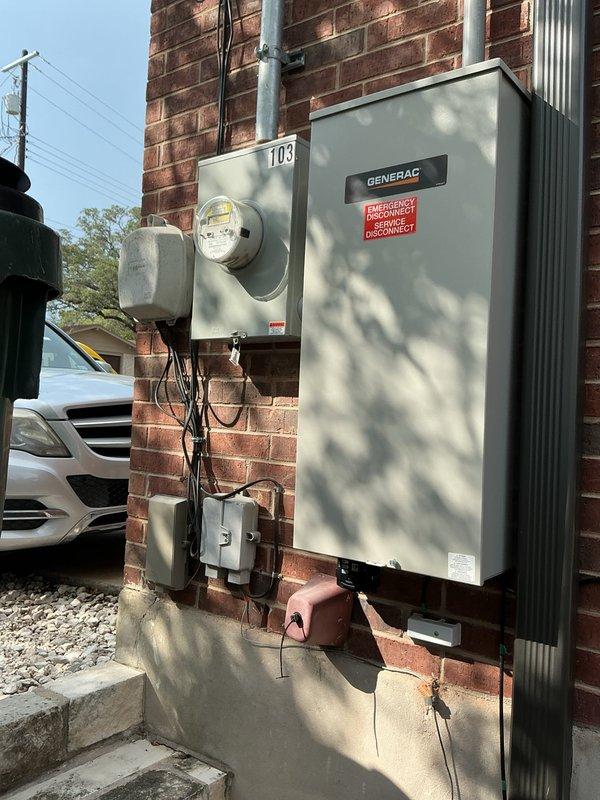 Completed comprehensive electrical maintenance inspection on 200-amp main service panel and Generac automatic transfer switch system. Performed quality verification of recent panel installation including inspection of all circuit breakers, circuit labeling accuracy, grounding system integrity, and whole-home surge protection device functionality. Verified proper operation of Generac ATS integration and exterior disconnect components. All circuits tested and confirmed operational, breaker connections inspected for proper torque and heat signatures, and panel organization documented. System operating within normal parameters with no deficiencies noted.
