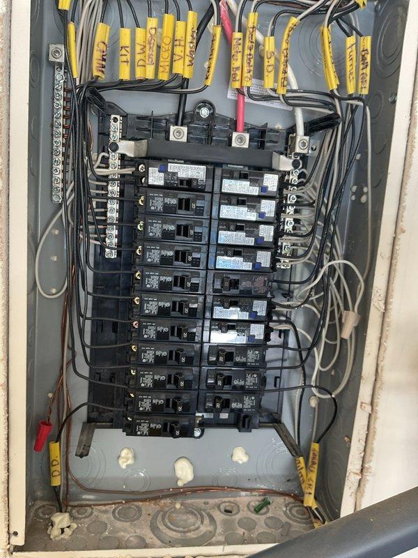 Responded to loss of power in garage at a 10-year-old residential property. Inspected main electrical panel and garage subpanel, documenting current wiring configurations and circuit breaker arrangements. Found properly organized circuits with labeled breakers and color-coded wiring following standard electrical conventions. Verified main service connections, branch circuit integrity, and proper grounding. All electrical components appeared functional with no visible signs of damage, though panels showed normal wear from use. Traced circuits to identify affected areas and restored power to garage.