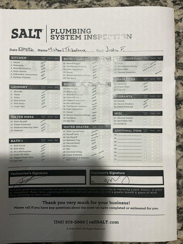 Responded to a reported leak and restricted hot-side flow on an 11-year-old, 50-gallon electric water heater located in the attic. Performed a full plumbing system inspection, confirmed a leak at the base of the tank consistent with internal tank failure, and verified incoming water pressure at 55 psi, within the acceptable 40–80 psi range. Documented findings and recommended replacement of the water heater.