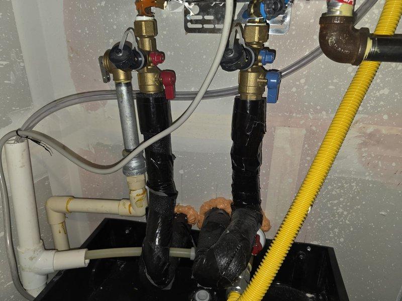 Performed a flush of the gas tankless water heater located in the upstairs closet, servicing the isolation valve assembly (hot, cold, and gas supply connections) to remove sediment and mineral buildup and restore proper heat exchanger performance. Completed a full plumbing system inspection checklist covering the water heater, fixtures, supply and drain piping, and associated components, and reviewed the findings with the customer.