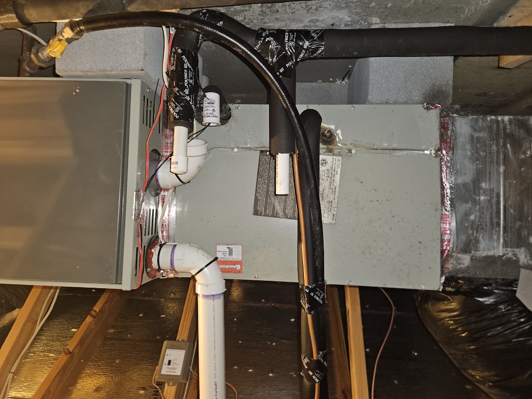 customer had notes that the system in the attic was very wet all over the cabinet. 

Trane split AC, while house system two zones. 

found that the upstairs zone damper was failing and sticking closed, causing a restriction in the airflow. this would cause the unit to freeze or sweat excessively. 

replaced the damper and tested. system is now cooling well

attached a quote for our HVAC Protection Pledge to service the system twice a year 