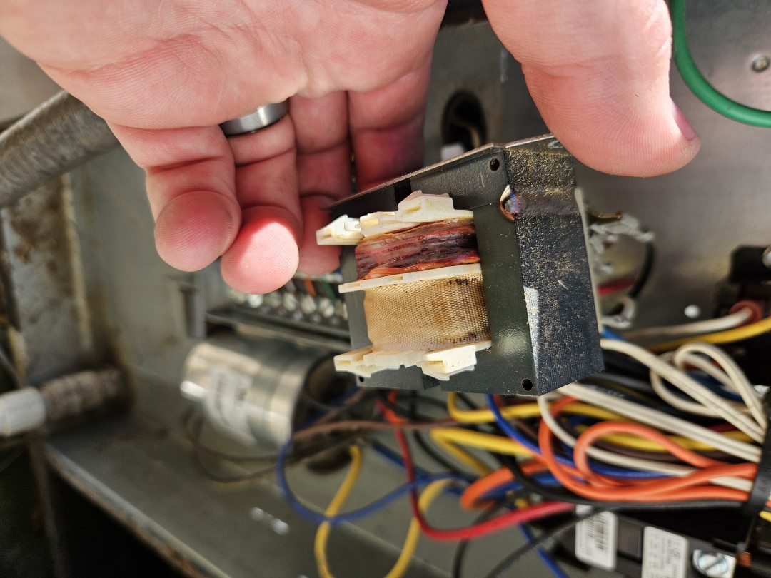 Air Temp package heat pump. whole house system.  

at arrival, found that the transformer inside the unit was shorted and failed. replaced the transformer and tested and immediately blew a low voltage fuse. traced issue down to a shorted contactor for the heat strips. replaced the contactor and tested. system. is now running. and heating properly 