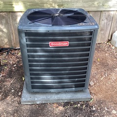 Residential air conditioner system replacement. Removed old Frigidaire system and installed a new Goodman heat pump system. Installed supply duct in the front sunroom. 