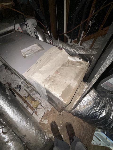 Air conditioning system is leaking water. AC repair and adjustment to the system in the attic to drain correctly.  