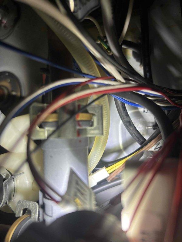 Performed scheduled tankless water heater flush service between 8-12. Inspected electrical connections and wiring configuration within the unit, ensuring all terminals were secure. Checked system pressure gauge (reading 100-120 PSI) and verified proper operation of brass valves and fittings. Documented condition with photos for service records.