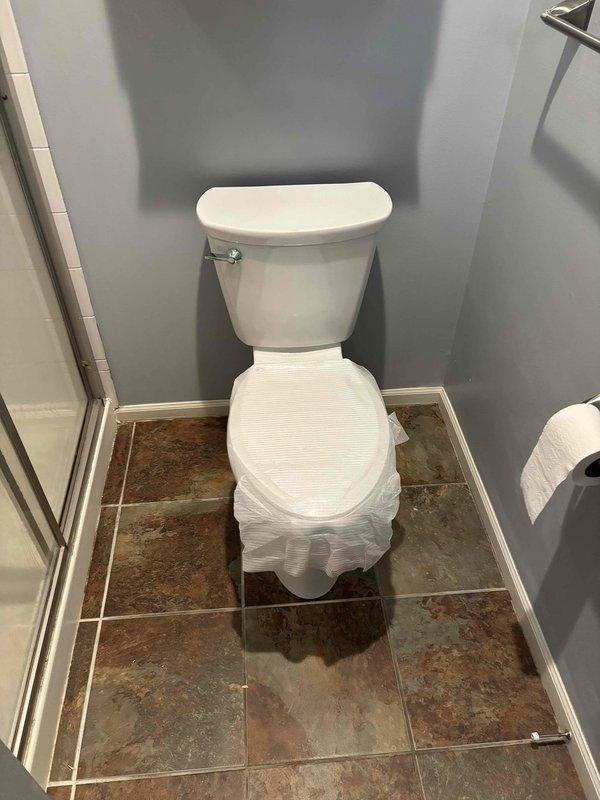 Diagnosed and repaired toilet water leak by removing the tank, replacing worn flapper and tank bolts, and installing new seals. Verified proper operation after reassembly with no signs of leakage at the base or tank connection.