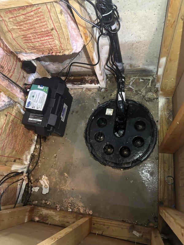 Successfully replaced existing basement sump pump with new unit, ensuring proper electrical connection and secure installation in the sump basin. System was tested for proper operation with drainage functioning correctly, and the work area was left clean with all components properly secured.