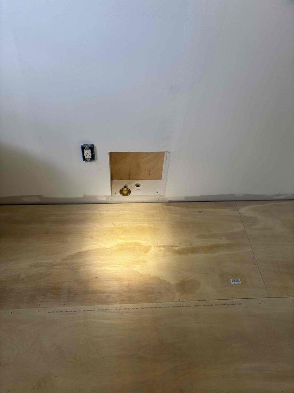 Installed gas line connection from basement to kitchen, requiring wall and ceiling access points. Created access panels to properly route and secure the brass gas fitting, ensuring code-compliant installation. Completed all necessary connections and verified system integrity before finalizing the installation.