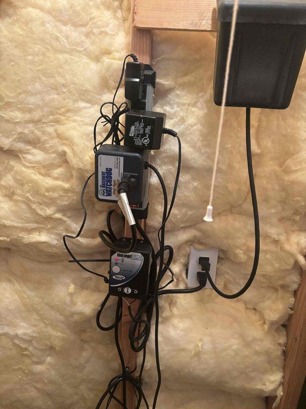 Diagnosed sump pump system that was emitting beeping noise and unresponsive to test button. Inspection revealed the unit had switched to backup battery mode as reported. Verified electrical connections to control panel and battery backup system, then restored proper functionality by resetting the system and ensuring primary power supply was correctly established.