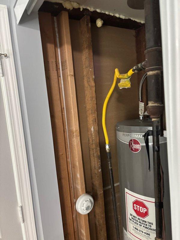 Provided estimate for new gas wall furnace installation in main living area, including approximately 20 feet of gas line run from existing water heater location. Assessed mechanical closet space and existing gas supply infrastructure, photographed current water heater setup with flexible gas connector and routing options. Advised homeowner that estimate would cover gas line installation only, as company policy does not include connection of customer-supplied big box store equipment.