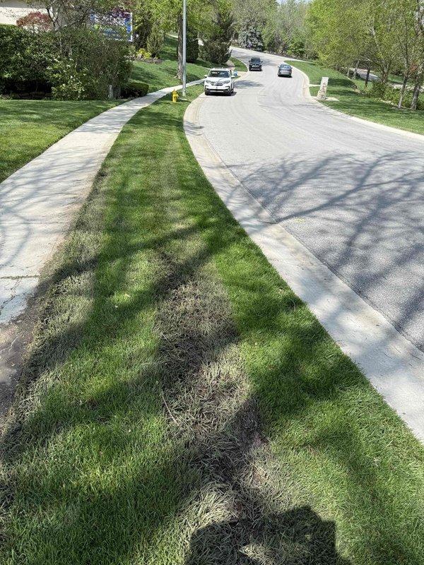 Responded to service call for water spots appearing in yard with concern about potential drain line issues. Conducted thorough leak location investigation of the property, examining both artificial turf areas and natural grass sections. Visual inspection revealed significant water damage patterns, including a pronounced discolored and matted strip running through the synthetic turf surface, indicating consistent moisture exposure causing fiber degradation and compression. Additional assessment of the grass median areas showed diagonal patterns of soil erosion and turf deterioration consistent with subsurface water migration. Documented all affected areas with photographic evidence for diagnostic purposes. The damage patterns observed suggest active water intrusion from underground source requiring further excavation to pinpoint exact location of drain line compromise.