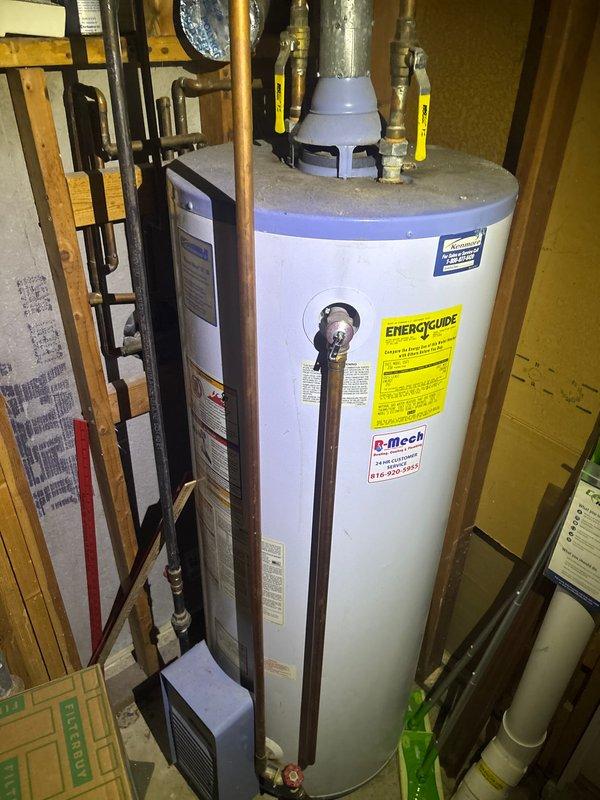 Completed routine plumbing maintenance inspection of residential property. Verified proper operation of toilet water supply line with braided stainless steel flex connector and inspected water heater installation including copper supply lines, pressure relief valve, and all connections for leaks or deterioration. All plumbing fixtures and components found to be functioning within normal parameters with no immediate repairs required.