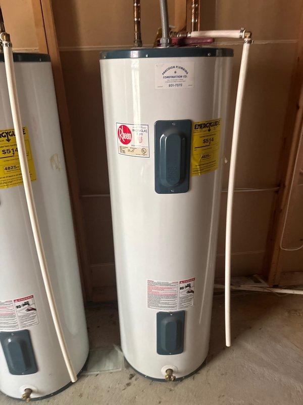 Completed preventative plumbing maintenance inspection on three residential water heaters installed in utility room. Performed visual assessment of American Standard and Rheem units, verifying proper copper piping connections, insulation integrity, and access panel conditions. Documented equipment status and installation configuration with photographs for service records.