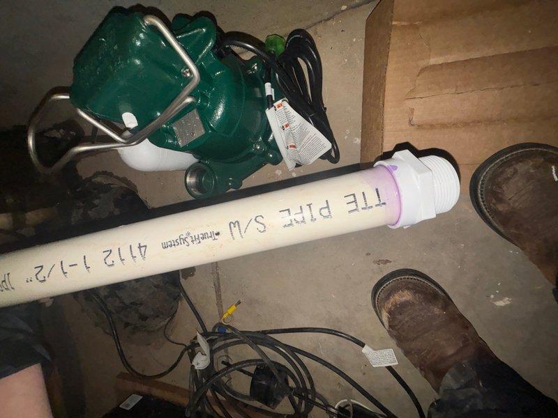 Replaced existing sump pump with new 1/3 HP unit in basement sump pit. Installed pump with proper discharge piping connections using PVC fittings and verified secure mounting and electrical connections. Tested system operation to ensure proper float activation and water discharge functionality.