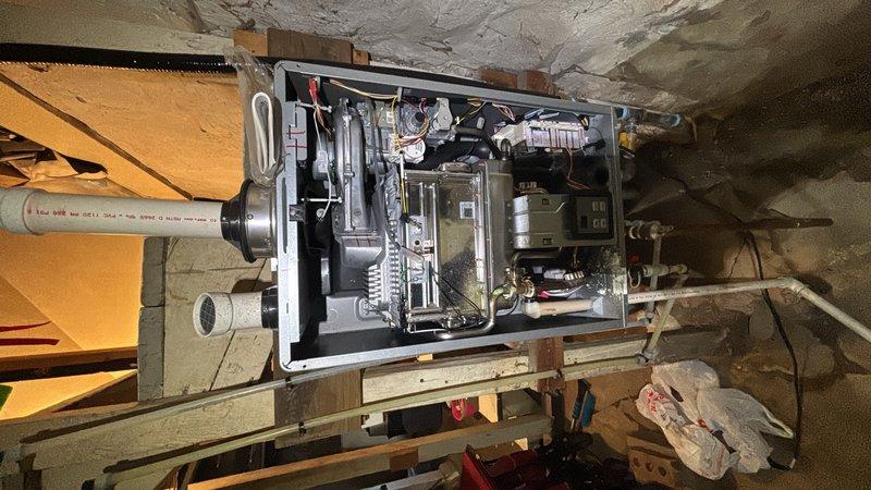 Replaced the heat exchanger and hot water connection tee in a tankless water heater system due to mineral deposit buildup that had compromised the integrity of the original components. The heat exchanger was covered under manufacturer warranty, and both parts were successfully installed to restore full functionality to the tankless system.
