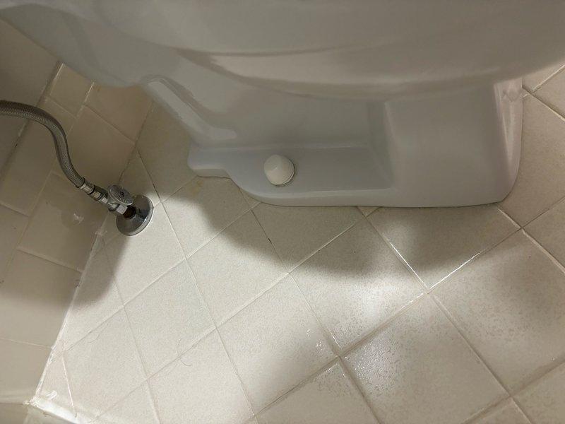Technician responded to master bathroom to provide estimate for replacing existing toilet with Toto Drake model. Performed site assessment including measurements of current toilet dimensions and rough-in spacing to verify compatibility with requested fixture. Documented existing bathroom configuration, tile work, and plumbing connections to ensure proper installation specifications for estimate preparation.