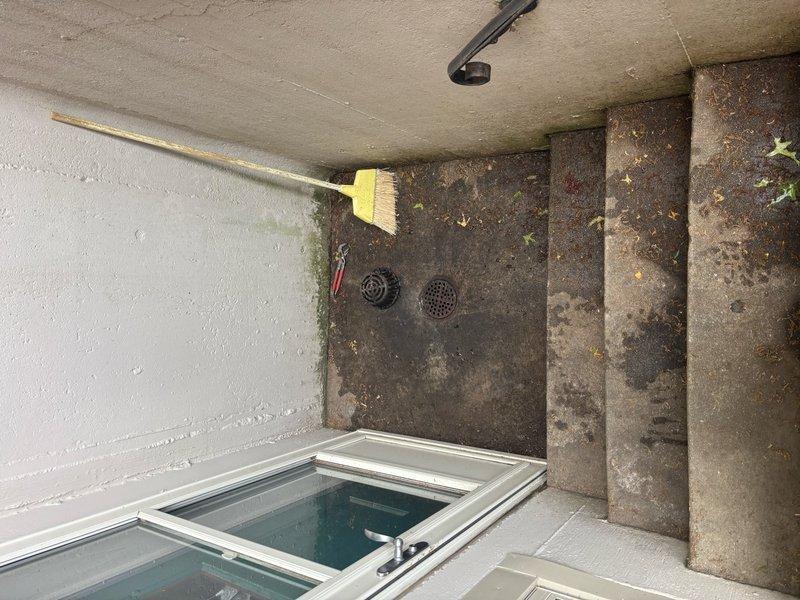 Responded to clogged exterior stairwell drain system in 68-year-old residential property. The underground drainage line connects to an interior sump pump assembly. Upon arrival, found multiple drain grates with significant debris accumulation and standing water on concrete surface, indicating complete blockage of the subsurface drainage system.

Removed drain covers and inspected drainage infrastructure. Identified substantial buildup of organic matter, sediment, and mineral deposits within drain openings and underground piping. The age of the home and exterior location contributed to deterioration and blockage severity.

Performed mechanical augering of underground drain line to break up and remove obstruction. Cleared debris from drain grates and flushed system with water to verify proper flow through underground piping to interior pump. Tested drainage capacity by introducing water at multiple points along the stairwell area. Confirmed water now flows freely through the system witho