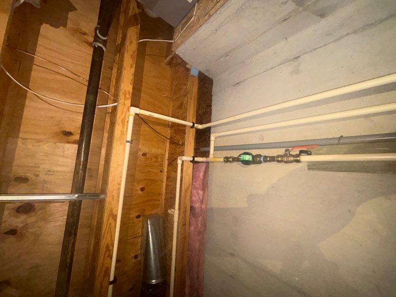 Completed recurring plumbing maintenance inspection in basement crawl space area. Inspected exposed plumbing infrastructure including PVC piping, copper lines, and associated valves and connectors to ensure proper operation and identify any potential issues. All plumbing systems, fixtures, and connections were found to be functioning properly with no leaks or deficiencies noted at this time.