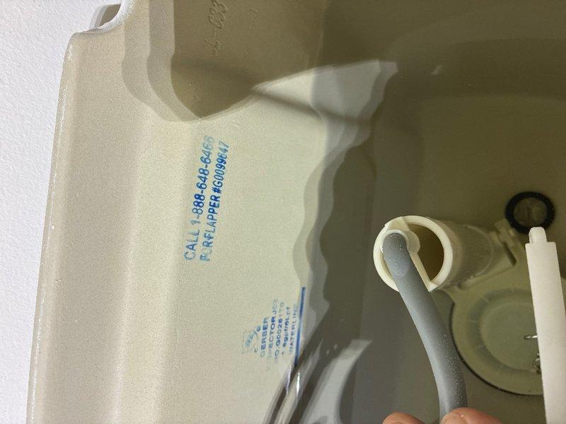 Conducted on-site assessment of commercial Gerber toilet fixtures to provide repair estimate. Inspected toilet tank components including flush valve assembly, flapper mechanism, and internal hardware. Documented existing conditions through photographic evidence showing tank interior, manufacturer specifications (1.6 GPF model), and current operational status for comprehensive estimate preparation.