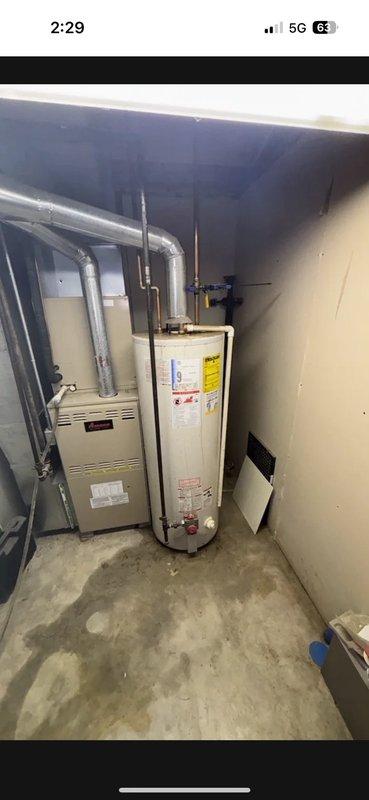 Successfully installed a 50-gallon gas-fired water heater in the residential basement utility area. Completed all copper supply line connections with hot and cold water piping, installed gas line with shutoff valve, and ensured proper venting integration with existing HVAC ductwork. Unit tested and verified operational with all connections leak-free and gas valve functioning properly.