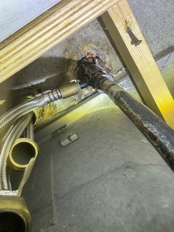 Responded to kitchen faucet leak and successfully removed existing failed faucet and installed customer-supplied replacement unit. Addressed corroded supply line connections observed during installation, ensuring proper water supply integrity and eliminating leak source beneath sink.