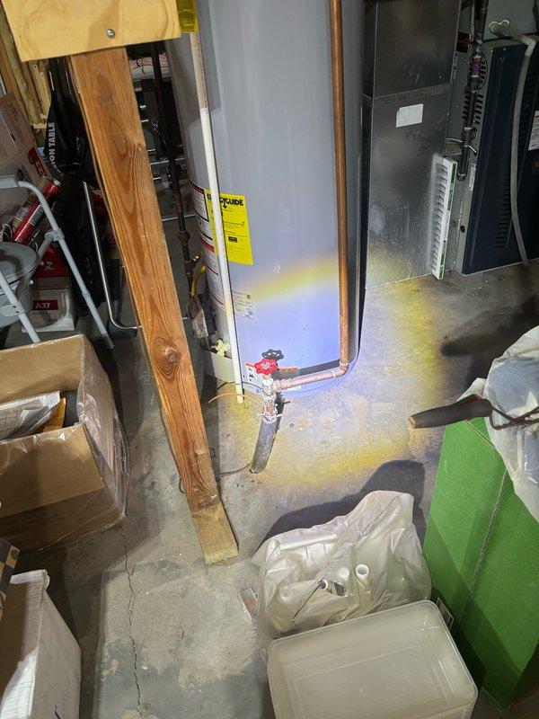 Completed scheduled preventive plumbing maintenance inspection of basement mechanical room and utility systems. Conducted comprehensive visual assessment of all accessible plumbing infrastructure, including copper water supply lines, PVC drain piping, and flexible connector hoses serving the HVAC system. Inspected water heater connections, pipe fittings, and mounting points for signs of leakage, corrosion, or deterioration. Verified proper routing and support of all piping systems. All plumbing components found to be in satisfactory working condition with no immediate repairs required. Documentation photos captured for maintenance records.