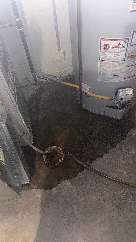 Responded to recurring toilet backup issue causing drainage into downstairs basement sink. Upon inspection, discovered compromised drain line requiring access through wall cavity to reach affected piping. Cut access hole in basement wall above baseboard to expose drain line connection point. Addressed blockage in main drain stack that was causing wastewater to back up through secondary fixtures. Cleared obstruction and verified proper drainage flow from upper-level toilet to main sewer line. Noted evidence of previous water intrusion on basement floor near water heater and HVAC system, with visible staining around floor drain area. Tested all fixtures to confirm backup issue resolved and proper drainage restored throughout system.