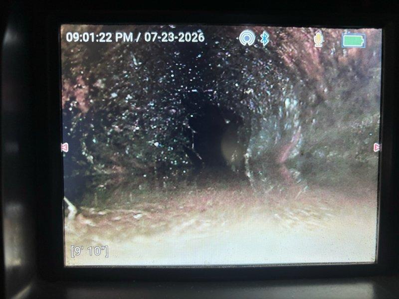 Performed high-pressure jetting service on drain line to clear blockages and restore proper flow. Camera inspection conducted before and after jetting confirmed successful removal of accumulated debris, scale buildup, and deposits throughout the line, with inspection depths reaching approximately 13'6" and verified clear conditions at 9'10" into the system.
