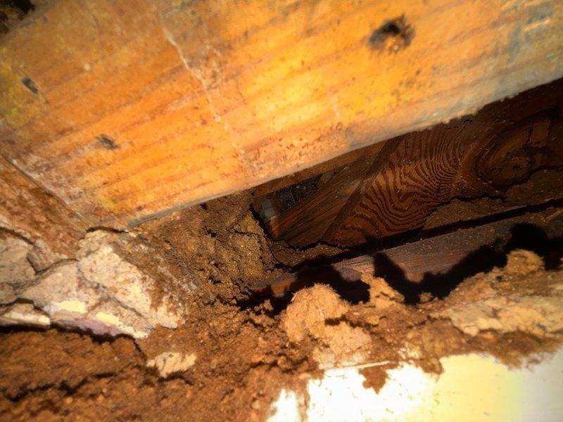 Completed full replacement of deteriorated cast iron bathroom sink drain line running approximately 10 feet from upstairs bathroom to main stack connection on lower floor. Two-technician crew accessed the drain line by cutting into spare bedroom wall to expose the compromised piping. Removed sections of failing cast iron pipe through multiple strategic cuts to facilitate extraction from wall cavity.

Cut into existing 4-inch cast iron main stack and installed Fernco coupling with wye fitting to create new connection point. Ran new 1.5-inch drain pipe from bathroom sink location down through wall cavity to tie into modified stack connection. All connections were properly fitted and secured to ensure code-compliant drainage and prevent future leaks.

Customer was advised prior to work that drywall and plaster repair was not included in scope of plumbing services. Photographic documentation captured exposed structural conditions including moisture damage and deterioration around old drain