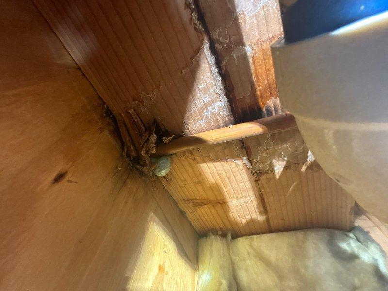 Responded to reported water leak in garage ceiling. Upon inspection, identified source of leak in plumbing system above garage area. Accessed affected piping through ceiling access point, located compromised PVC pipe connection with visible moisture damage to surrounding materials. Repaired leaking joint, secured all connections, and verified system integrity through pressure testing. Cleanup completed and area restored.