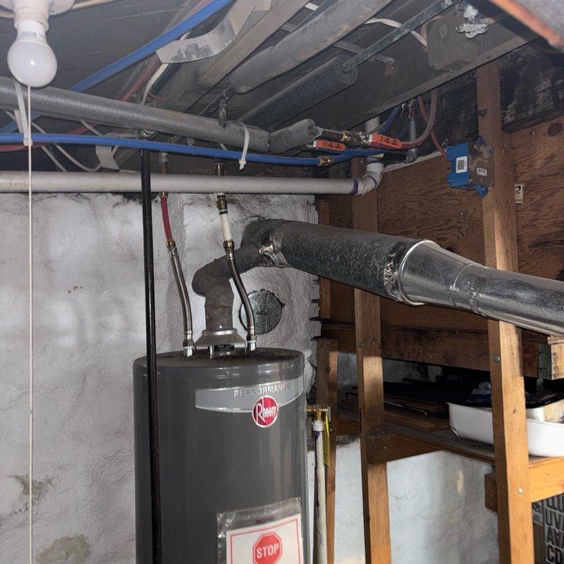 Completed comprehensive whole-home plumbing inspection as requested. Examined all accessible plumbing fixtures, water supply lines, drain systems, and the Rheem water heater installation in the basement utility area. All inspected components, including bathroom fixtures, shut-off valves, copper and PEX supply lines, and water heater connections, were found to be in proper working condition with no deficiencies, leaks, or maintenance issues identified at this time.