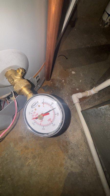 Completed installation of a 50-gallon gas water heater with thermal expansion tank to ensure proper system operation and code compliance. Replaced the existing frost-free outside hose bib with a new unit featuring a brass ball valve for improved shutoff control and freeze protection. Installed a 3/4-inch pressure reducing valve (PRV) to regulate incoming water pressure and protect plumbing fixtures and appliances from potential damage caused by excessive pressure. All connections were properly secured using copper and PVC piping with appropriate fittings, and the system was tested to verify proper pressure regulation and leak-free operation.