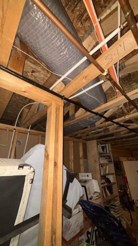 Installed approximately 70-80 feet of CSST flexible gas line, originating from a 1-inch gas nipple located near the furnace. Reduced the 1-inch nipple connection down to 3/4-inch and routed the gas line along ceiling rafters to the designated endpoint. Drilled through the floor structure, installed appropriate gas floor plate protection, and completed the installation with a gas shut-off valve for the stove connection.