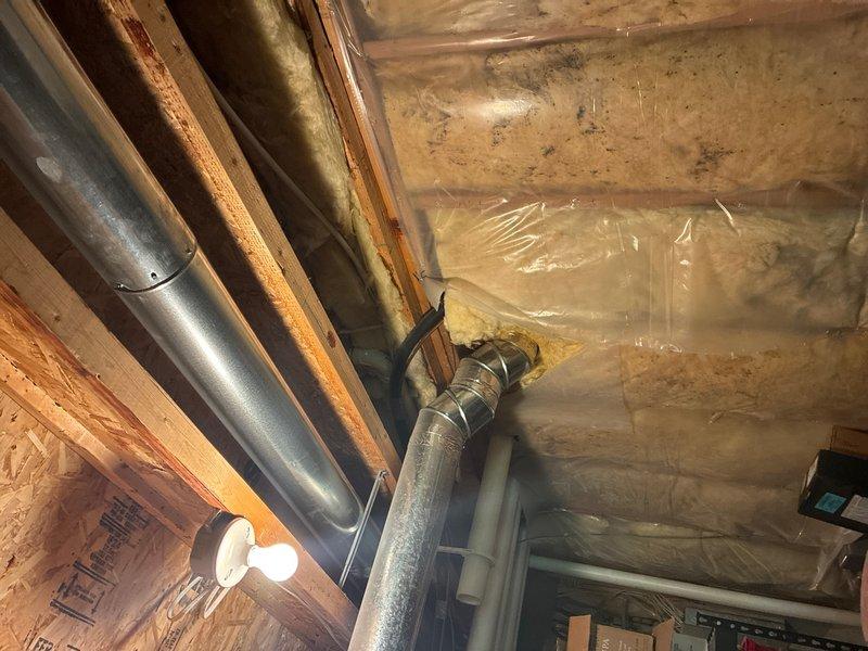 Conducted on-site assessment and provided estimate for rough-in plumbing installation for kitchen sink replacement. Inspected existing plumbing infrastructure in unfinished basement space, evaluating access points through floor joists and proximity to existing water supply lines and drain connections. Documented current conditions including HVAC ductwork placement, structural framing, and available routing pathways for new supply and waste lines to ensure proper installation clearances and code compliance for the proposed kitchen sink rough-in work.