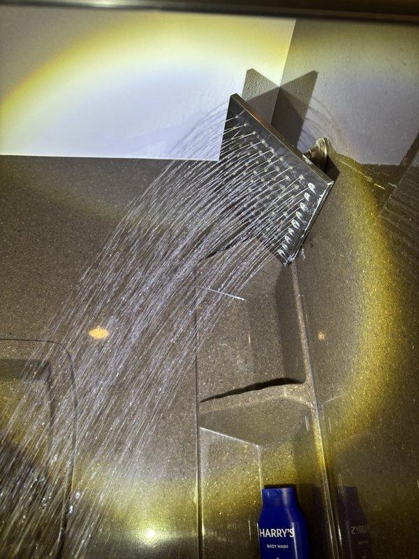 Completed comprehensive whole-home plumbing inspection at customer's request. Examined all accessible plumbing fixtures, supply lines, drain systems, and connections throughout the property. Under kitchen sink, verified P-trap integrity, checked braided stainless steel supply line connections for leaks or corrosion, and confirmed proper drainage function with no signs of moisture damage or active leaks present. In bathroom, inspected modern waterfall-style shower fixture during operation to verify proper water flow, pressure, and spray pattern; confirmed wall-mounted fixture secure with no leaks at mounting plate or connection points. Examined visible plumbing components including shut-off valves, drain assemblies, and water supply lines for signs of wear, corrosion, or potential failure points. All inspected plumbing systems found to be functioning properly with no immediate repairs required at time of inspection.