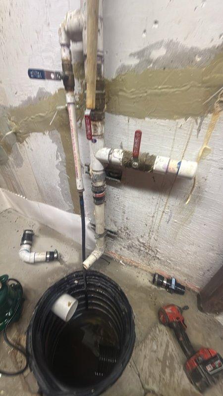 Assessed the existing sump pit and discharge piping to evaluate installation of a battery backup sump pump system. Inspected the primary pump, PVC discharge line with isolation valves and rubber couplings, and the basin, then determined the layout and requirements for the backup system and prepared an estimate for installation.