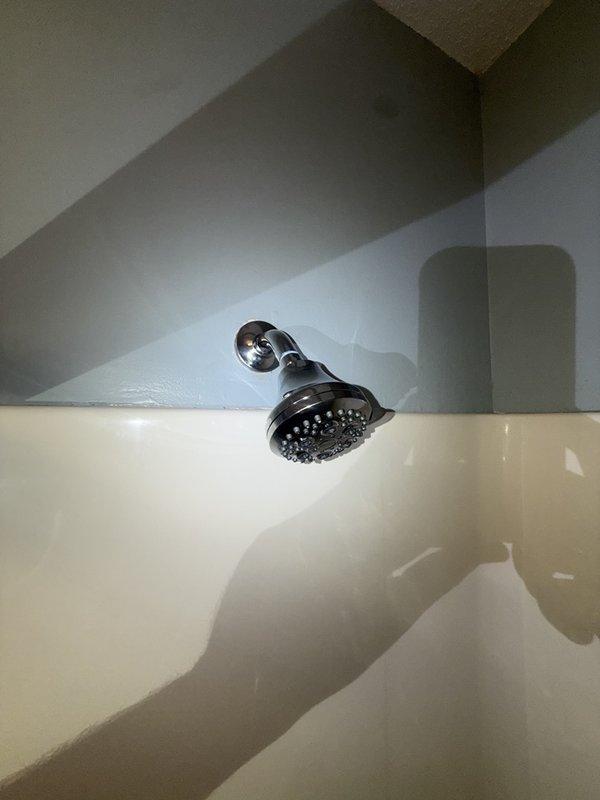 Installed the correct trim kit on the existing single-lever shower valve, including a chrome trim plate and lever handle, and verified proper fit and seating against the wall. Confirmed the tub spout with diverter, showerhead, and drain are in place and show no visible damage, corrosion, or buildup.