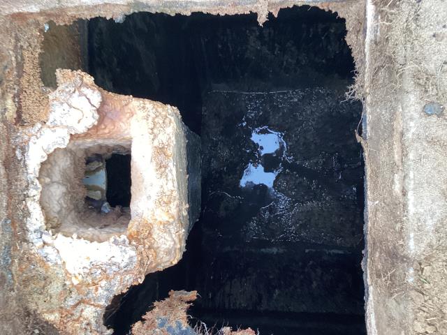 
I went to a mobile home park in Dudley to check the condition of some septic tanks. I found that this one needed to be pumped out and the septic system was not in good condition.